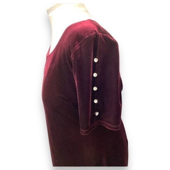SLNY Women’s Short Sleeve Velour/Velvet Dress, Dark Wine, size 16 - Picture 3 of 8